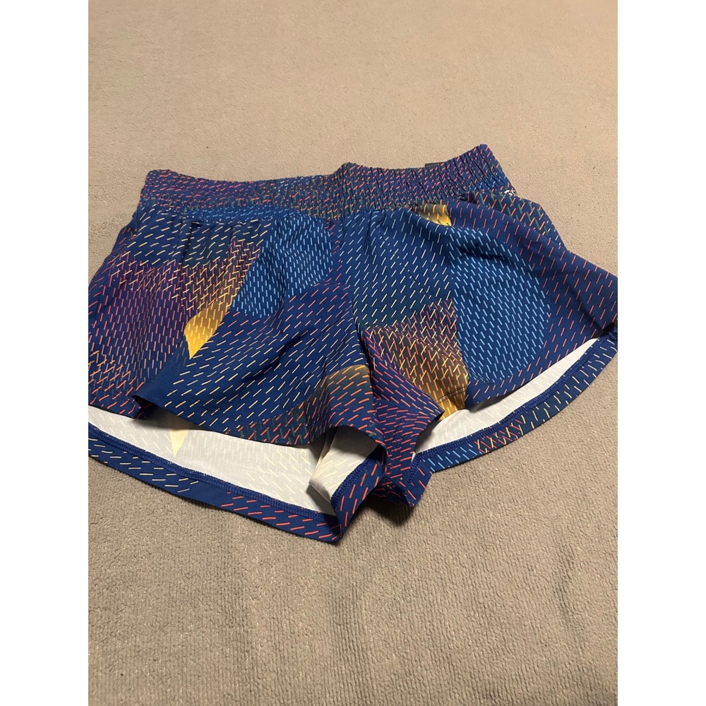 DSG Stride Womens High Rise Running Shorts Blue Geometric Print Size S 3in